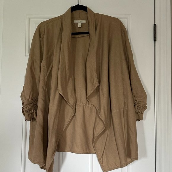 Jules & Leopold Woman Tan Linen Blend Open Blazer - Picture 1 of 5